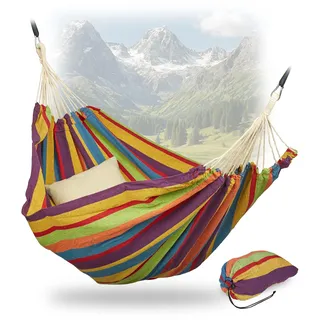 Relaxdays Hängematte Baumwolle, BxT: 150 x 190 cm, mit Befestigungsset, bis 300 kg