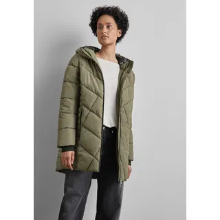 Steppjacke STREET ONE, Damen, Gr. 38, grün (winter moss grün), Stoff, Obermaterial: 100% Polyester. Futter: 100% Polyester, unifarben, gerade hüftbedeckend, ohne Ausschnitt, Bündchen, Jacken Steppjacke, mit Kapuze mit Tunnelzugband