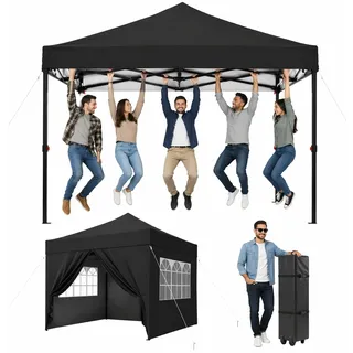 Aoxun Faltpavillon 3x3 wasserdicht stabil mit 4 Sandsäcke, Pop Up Pavillon Gartenpavillon Partyzelt faltbar Pavillion klappbar Anti-UV Inkl. Tasche mit Rollen für Garten, Innenhof,Hochzeiten, Schwarz