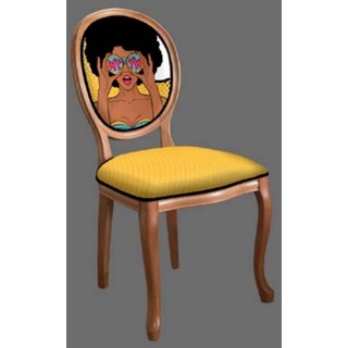 Casa Padrino Barock Esszimmerstuhl Gelb / Mehrfarbig / Braun - Handgefertigter Antik Stil Stuhl - Esszimmer Möbel im Barockstil