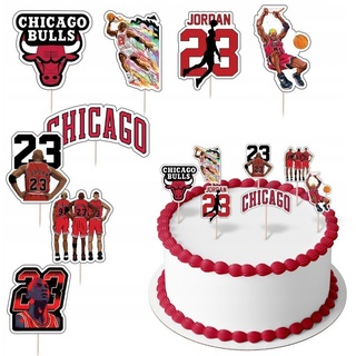 Festivalartikel Tortenstecker Chicago Bulls Topper Set 8 Stk Geburstag Torten Deko Kuchen Junge bunt|weiß