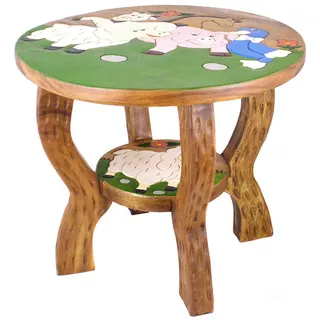 IMAGO Kindertisch Holz Massiv klein rund, Holztisch für Kinder 43 cm hoch, verschiedene Motive, fertig montiert grün