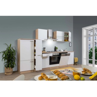 Respekta Einbauküche, Küchenzeile/Küchenblock ohne E-Geräte 310 cm Weiß-Eiche Sägerau