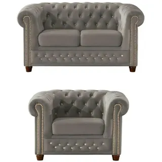 S-Style Chesterfield Polstergarnitur 2+1 Cleo Blink ¦ grau ¦ Maße (cm): B: 148 H: 72