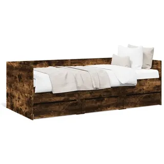 Keyroto Tagesbett 100x200 mit Schubladen Tagesbett Holz Bett mit Stauraum Einzelbett mit Schubkästen Jugendbett Holzwerkstoff-Räuchereiche-100 x 200 cm
