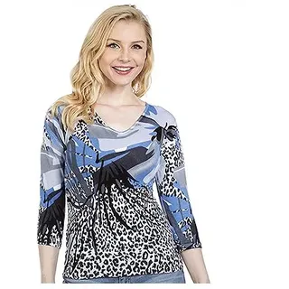 ART & COLOUR Pullover, 3/4-Arm V-Ausschnitt Leo-Fantasiedruck Tubularabschlüsse