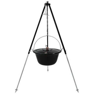 Grillplanet Schwenkgrill Gulaschkessel Dreibein Set 15 Liter 130 cm hoch und Deckel, Set schwarz