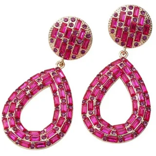 KARMA Paar Ohrhänger Damen Ohrringe bunt, schwarz od. Pink 7 cm (Festivalschmuck, 2-tlg., Sommer Accessoire Statement-Ohrschmuck), modern Damenohrringe Tropfen groß rosa