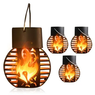 Solar Flammenlicht Laterne für Draußen Wetterfest, Flammeneffekt Solarlampe für Außen Hängend, Gartenleuchte IP65 Wasserdicht