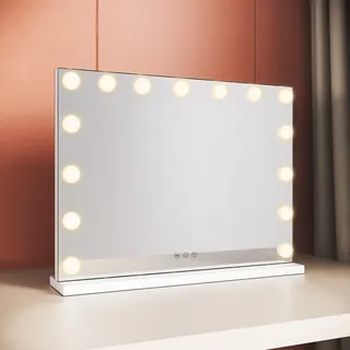 Schminkspiegel Hollywood mit 15 LED Tischspiegel Kosmetikspiegel Dimmer 3 Licht