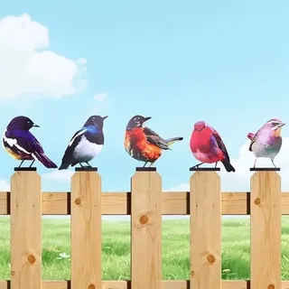 Gnaxyzthor 5 Stück Vogel Baumstecker, Vogel Vögel Gartenstecker Deko, Bemalte Gartendeko Für Draußen Metall, für Gartendekoration Holz Zaunfiguren Terrasse Balkon Bäume Pfähle oder Zäune