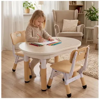 TLGREEN Kindertisch Kindersitzgruppe Höhenverstellbar, Maltisch Kinder Tisch Stuhl Set (Kindertisch und Stuhlset für Essen Spielen), Maltisch für Klassenzimmer Kindergärten gelb
