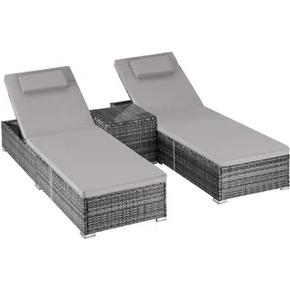 Tectake Rattan-Doppelliege Sonnenliege 196 x 62 x 0 cm Grau