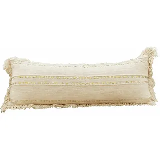 Loberon Kissen Rousseline, Verspieltes Webmuster, Glänzende Pailletten, Fransenabschluss, Inklusive Innenkissen, Wohn-Accessoire, Baumwolle, Creme