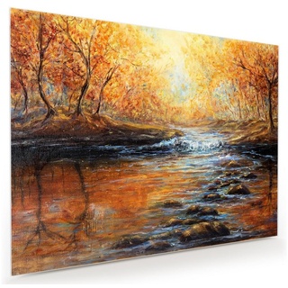 Primedeco Glasbild Wandbild Sonnenstrahlen im Wald mit Aufhängung, Zeichnungen orange