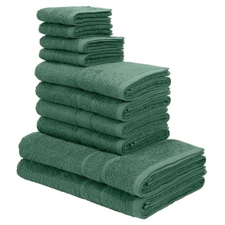 my home Handtuch Set Inga, Handtücher mit feiner Bordüre, Walkfrottee (Set, 10-St), Duschtücher, Handtücher, Gästetücher, Seiftücher aus 100% Baumwolle grün