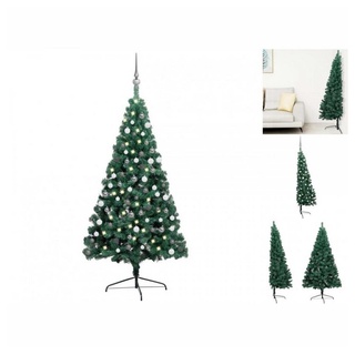 vidaXL Künstlicher Weihnachtsbaum Künstlicher Halber Weihnachtsbaum mit LEDs Kugeln Grün 210 cm grün