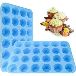 Mini Muffinform Silikon, 24 Tassen Muffin Form, Muffinblech Wiederverwendbare, Runde Muffin Backform, Cupcake Förmchen, BPA-Freie, Antihaft, Spülmaschinenfest, für Cupcakes, Brownies, Kuchen