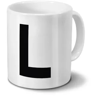 Tasse mit dem Buchstaben "L" - Motiv Letters - Trend, Modern, Kaffeebecher, Mug, Becher, Kaffeetasse - Farbe Weiß