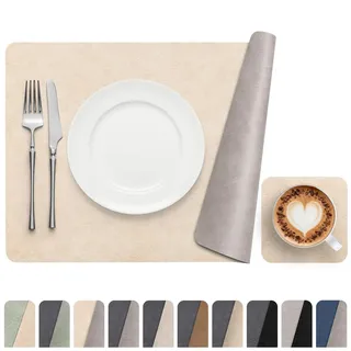 Banchif Platzsets abwaschbar Kunstleder Doppelseitigen Tischsets abwaschbar Hitzebeständig Platzsets rutschfest Tischsets 4er Set Kunstleder Platzdeckchen untersetzer (Grau, Gelb, 4er Set)