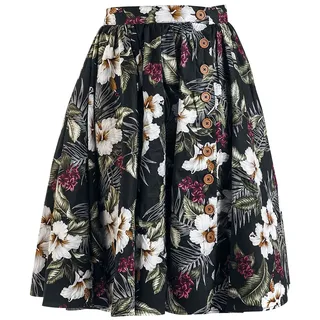 Hell Bunny Damen Rock Tahiti Hibiskus Tropical Vintage Tiki Swing Skirt - S