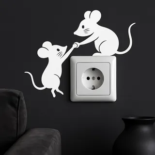 Wandtattoo „Rettende Maus“ – Tierische Vinyl-Aufkleber für Steckdosen – 10×20 Weiß (Matt)
