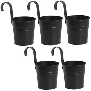 Set Mit 5 Hängenden Metallblumentöpfen Mit Haken Zur Dekoration Im Innen- Und Außenbereich Für Geländer, Zäune, Balkone, Gärten (schwarz)