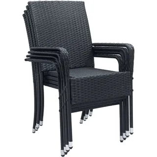 Juskys Polyrattan Gartenstühle Yoro 4er Set Stapelbar mit Armlehnen Schwarz