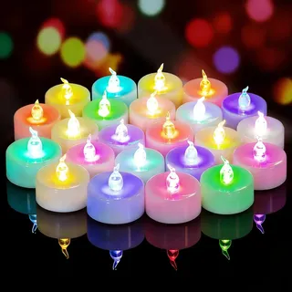 Yakpo 24 Stück bunte LED-Teelichter, langsam wechselnde Farben, batteriebetrieben, flammenlose, flackernde, farbige elektrische Teelichter bunt, für Weihnachts, Geburtstags und Halloween Dekorationen
