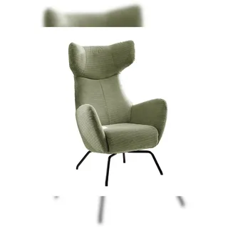 KAWOLA Ohrensessel LOTTE Cord 79 x 117 x 0 cm Grün mit Hocker