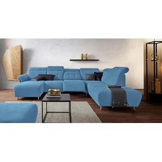 Home Affaire Wohnlandschaft HOME AFFAIRE "Manhattan U-Form", blau (hellblau), B:345cm H:102cm T:247cm, Luxus Microfaser2 (90% Polyester, 10% Polyamid);Flachgewebe (100% Polyester);Luxus-Microfaser1 (100% Polyester), Sofas, Wohnlandschaft, 2 Sitze mit elektrischer 