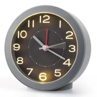 Voniobuy Wecker analoger ohne Ticken mit Nachtlicht, Leiser Wecker mit 4min Snooze, Batteriebetrieben (Inkl.2X AA), Moderner Analogwecker für Schlafzimmer, Büro, Matte Grau