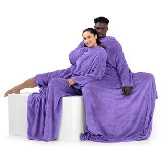 DecoKing Decke mit Ärmeln Geschenke für Frauen und Männer 150x180 cm Lila Microfaser TV Decke Kuscheldecke Weich Lazy