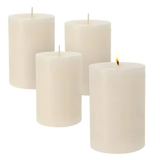 Echtwachs Stumpenkerzen 10 x 7 cm creme 4er Set | Rustikal, Adventskerzen, Unparfümiert, Ca. 30 Stunden Brenndauer, Geruchlos