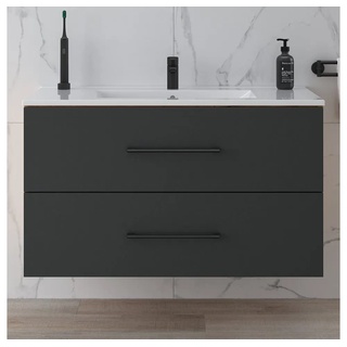 Planetmöbel Waschbeckenunterschrank Waschtischunterschrank 70cm und 90cm Gold Eiche/Anthrazit schwarz 90 cm x 53 cm x 48 cm