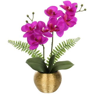 Kunstblumen wie Echt Orchideen Künstlich Blumen Deko Kunstpflanze Phalaenopsis im Goldfarbenen Topf Frühlingsblumen für Wohnzimmer Badezimmer Büro Dekoration