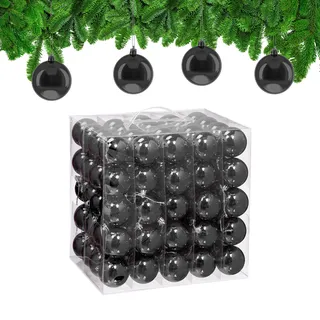 Relaxdays Weihnachtskugeln 100er Set, Weihnachtsdeko, glänzend, Christbaumkugel, Tannenbaumschmuck in ∅ 6 cm, schwarz
