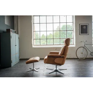 KAWOLA Relaxsessel TOSAR Leder 83 x 110 x 83 cm Braun mit Hocker