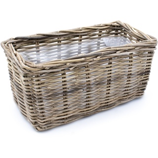 Rattan Pflanz Kasten eckig - 40 x 22 cm - Weide Flecht Blumen Korb Topf Folie