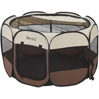 [en.casa] Hundezwinger 58 x 114 x 114 cm Stahl Braun