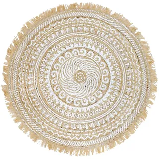 Schmucks HOME Teppich rund Wohnzimmer Juteteppich Boho 90 cm rutschfest Beige (Grau)