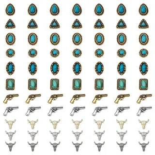 PLIGREAT 77 Stück 3D Western Nagelanhänger Türkisfarbene Edelsteine Nagelkunstzubehör Vintage Cowboy Western Anhänger Blaue Nagelaccessoires Für Schmuckherstellung Maniküre Handyhüllen DIY