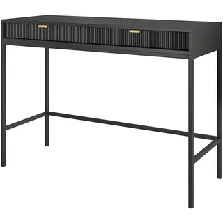 BETTSO - Nova T-104 - Konsolen - Schminktisch - Beistelltisch - Kommode - Deko Wohnzimmer - Wohnzimmertisch - mit 2 Schubladen - Geriffelt, Schmal - Glamour - Schwarz - mit goldenen Griffen