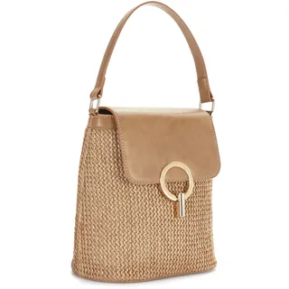 Umhängetasche LASCANA "Schultertasche, Strandtasche, Tragetasche, Korbtasche, Crossbody Bag", Damen, Gr. B/H/T: 22cm x 20cm x 7cm, grau (taupe), Kunststoff, Lederimitat, Strukturmuster, unifarben, Taschen Umhängetasche, Handtasche Damen zum Umhängen in modischer Bast-Optik VEGAN