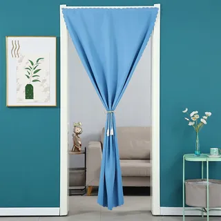 LIVEINU Türvorhang Blickdicht Thermo Gardinen Vorhang Schlaufenschal Thermogardine Thermovorhang Kälteschut Wärmeisolierend für Schlafzimmer Tür Schrank Vorhang Blau 70x100cm