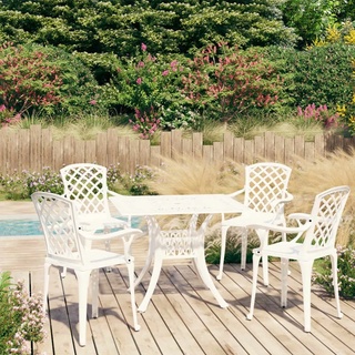 TOP1 Garten-Essgruppe 5-er Set Garten-Bistro-Set Klappmöbel Stuhl Tisch Aluminiumguss Weiß ,2 parcel