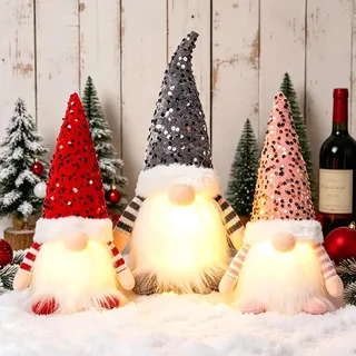 3 Stück Weihnachtsdeko Wichtel Beleuchtet, Weihnachtswichtel Figuren LED | Weihnachten Deko Leuchtende Wichtel Figuren, Wichte Figuren Plüsch, Weihnachten Wichtel Für Weihnachtsdekoration Party Deko