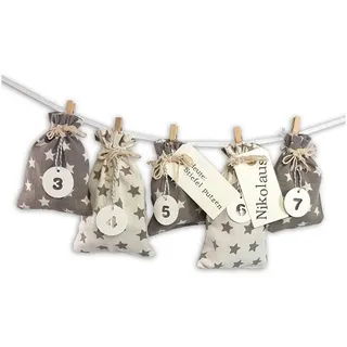 Frau Wundervoll DIY Adventskalender Schneeflöckchen Baumwollbeutel grau, creme 2023