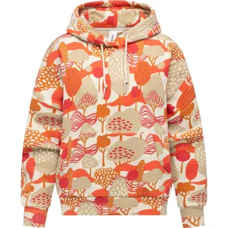 Kapuzenpullover RAGWEAR "Pirita Print", Damen, Gr. S (36), ecru, Material: 70% Baumwolle, 30% Polyester, oversize hüftbedeckend, hoch geschlossener Ausschnitt, Ärmel ohne Ärmelschlitz Rippbündchen, Pullover Kapuzenpullover, Hoodie mit verstellbarer Kapuze