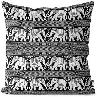 Kissenbezug, VOID (1 Stück), Indien Elefanten Muster Tropen Safari Afrika indigen ethno gemustert bunt 60 cm x 60 cm